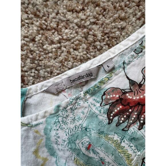 TSD; TWO STAR DOG 100% Linen, floral print Dress, size Large, - Picture 8 of 11